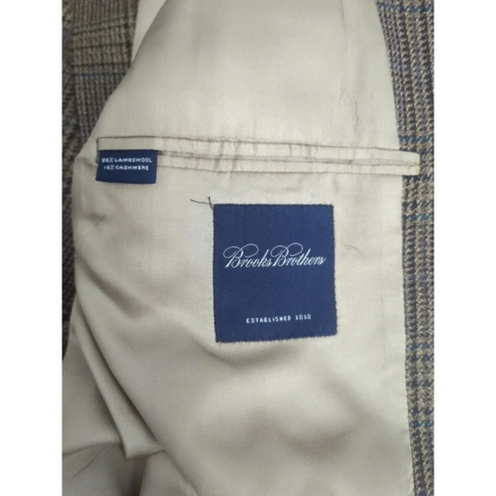 Brooks Brothers‎ Sz 42RG Brown Tan Glen Plaid Lambswool Cashmere Jacket Made USA